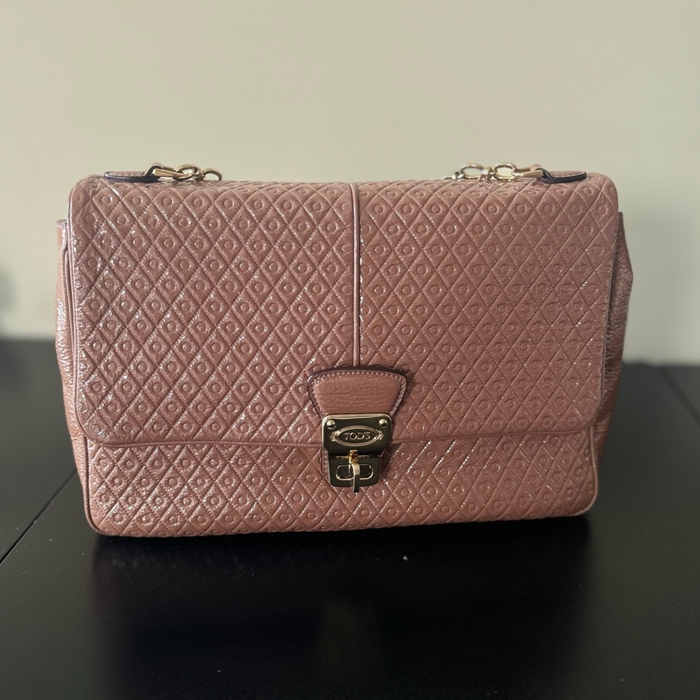 Tod’s Bandoliera Flap Shoulder Bag in Beige Pink